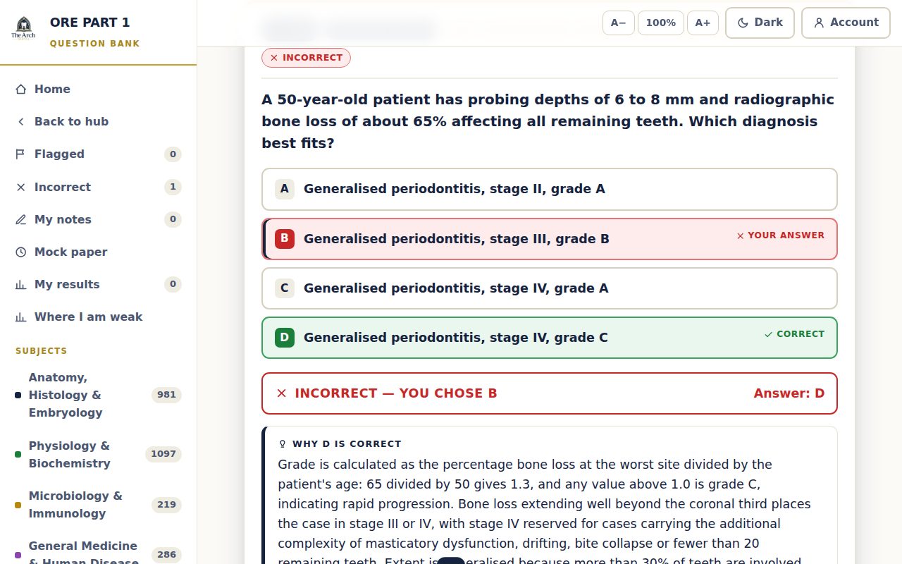 A question in the portal with the worked explanation open beneath it.
